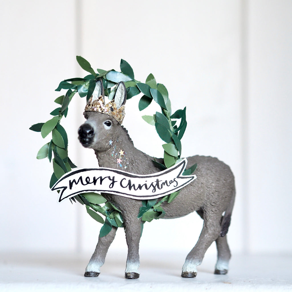Christmas Donkey with Wreath