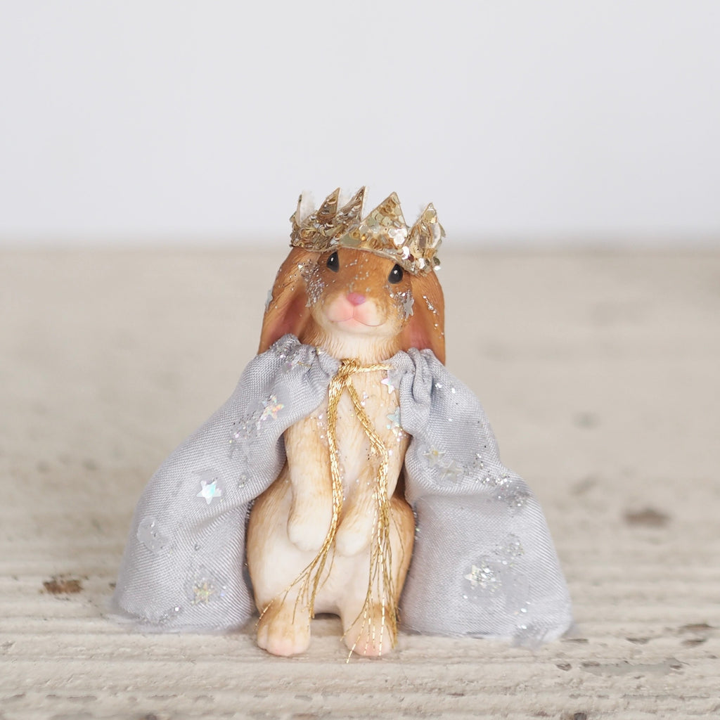Bunny with Gold Crown and Grey Cape